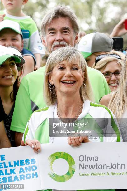 Olivia Newton John and John Easterling attends the Olivia Newton-John Wellness Walk and Research Run on October 06, 2019 in Melbourne, Australia. The...