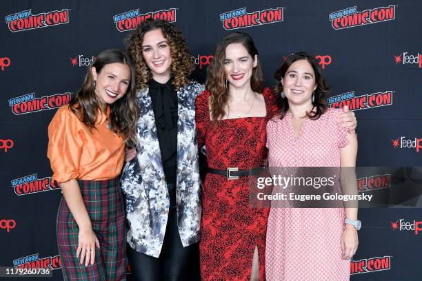 Emily Andras, Melanie Scrofano, Dominique Provost-Chalkley and Katherine Barrell attends the press line at SYFY & IDW Entertainment’s "Wynonna Earp"...