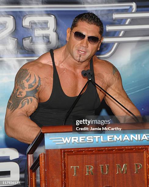 World Heavyweight Champion Batista during Donald Trump and WWE News Conference for WrestleMania 23 - March 28, 2007 at Trump Tower in New York City,...