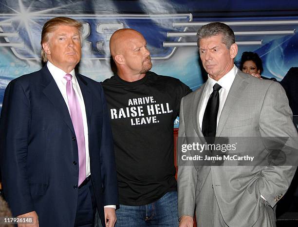 Donald Trump, Stone Cold Steve Austin and WWE Chairman Vince McMahon