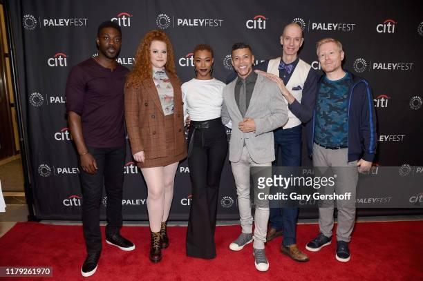 Cast members David Ajala, Mary Wiseman, Sonequa Martin-Green, Wilson Cruz, Doug Jones and Anthony Rapp attend "Star Trek: Discovery" during PaleyFest...