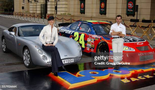 Jenna Elfman and Jeff Gordon during Jeff Gordon and Jenna Elfman Team Up to Unveil a Race Car, Pace Car and Spy Car at Warner Bros. Studios in...
