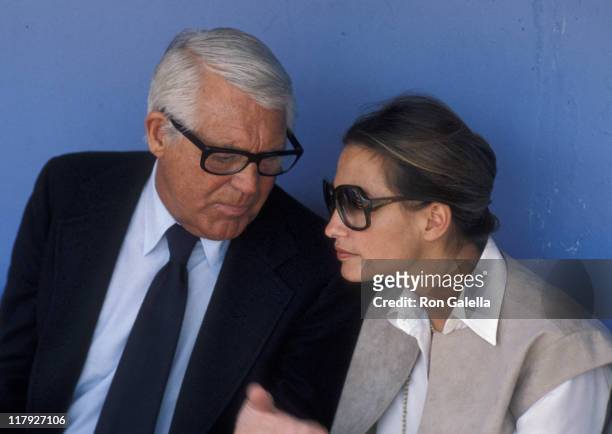Cary Grant and Barbara Harris during Cary Grant Attends Opening Day at Dodger Stadium - April 5, 1979 at Dodger Stadium Dugout in Los Angeles,...