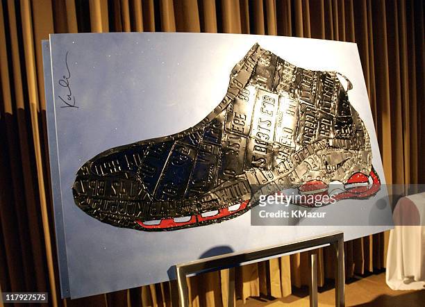 Display showcasing 30 years of Nike Basketball sneakers