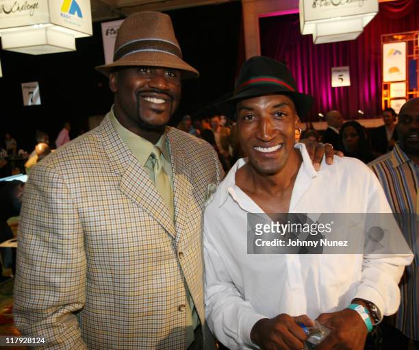 Shaquille O'Neal and Scottie Pippen during Boost Mobile's Zo and Magic Johnson 8-Ball Challenge Celebrity Pool Tournament at Wynn Las Vegas in Las...
