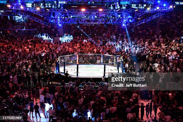 General view of the Octagon during the UFC 243 event at Marvel Stadium on October 06, 2019 in Melbourne, Australia.