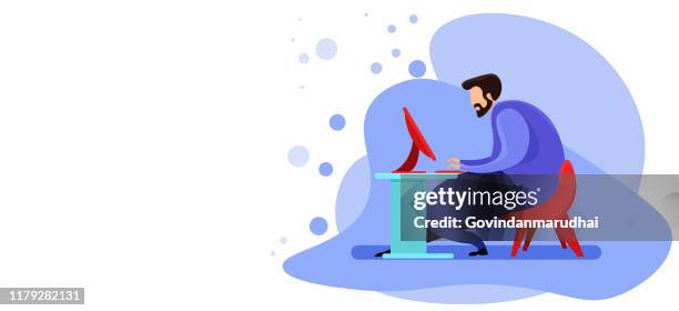 young man sitting at his desk in the office - handsome stock illustrations