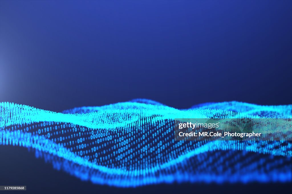 3d Illustration Rendering Of Binary Code Wave Pattern Abstract ...