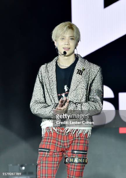 Taemin of SuperM performs onstage during SuperM Live From Capitol Records in Hollywood at Capitol Records Tower on October 05, 2019 in Los Angeles,...