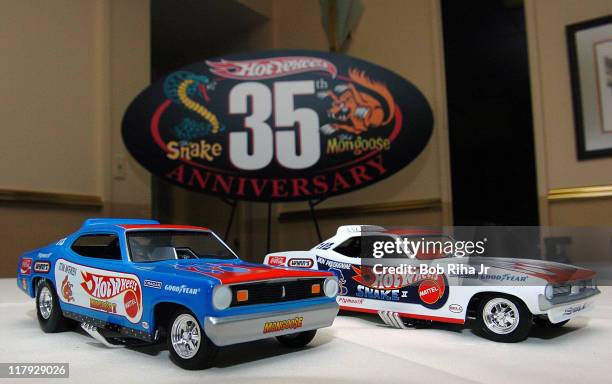 Hot Wheels celebrates their 35th Anniversary with the historic racing duo - Snake and Mongoose - at a reception to honor racers Don "The Snake"...