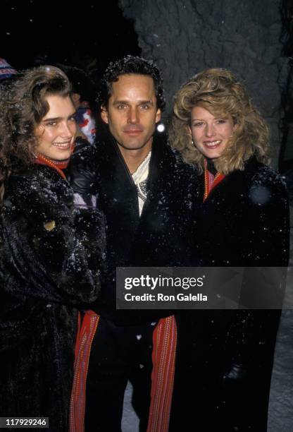 Brooke Shields, Gregory Harrison, and Fawn Hall during Pepsi Celebrity Ski Invitational in Conjunction with Quebec's Winter Carnival at Mount St....