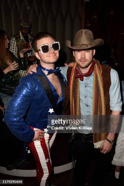 Chris Colfer and Chord Overstreet attend Podwall Entertainment's 10th Annual Halloween Party presented by Maker's Mark on October 31, 2019 in West...