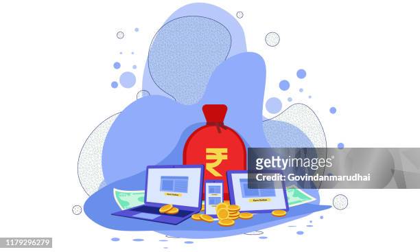 earn point concept, indian rupee business concept - consumerism stock illustrations