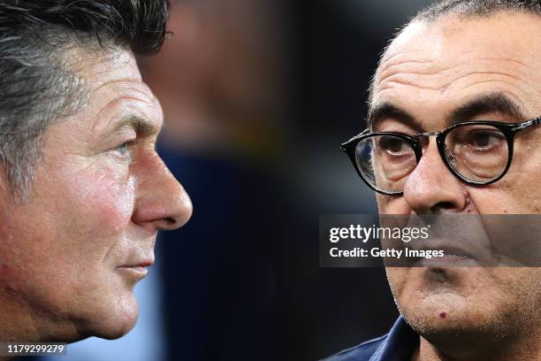 In this composite image a comparison has been made between Torino FC Head Coach Walter Mazzari and Juventus Head Coach Maurizio Sarri. Torino and...