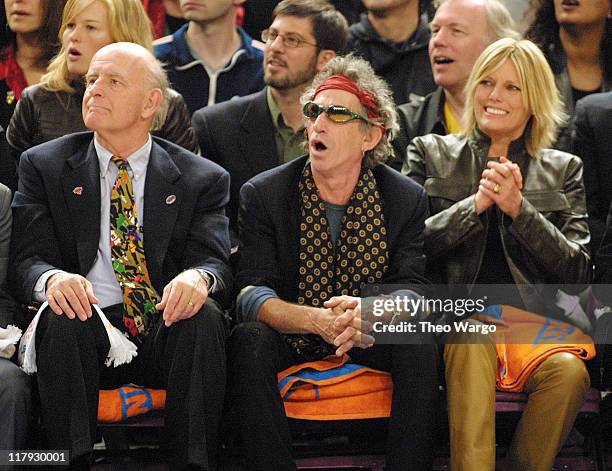 Peter Boyle, Keith Richards and guest during Knicks Playoffs 2001 at Madison Square Garden in New York City, New York, United States.