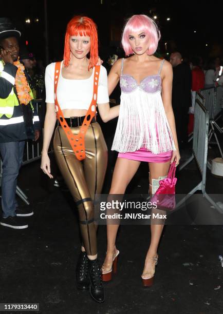 Martha Hunt and Elsa Hosk are seen on October 31, 2019 at the Heidi Klum Halloween Party in New York City.