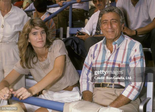 Susan Crow and Tony Bennett during 1989 U.S. Open Tennis Tournament at Flushing Meadow Park in Queens, New York, United States.