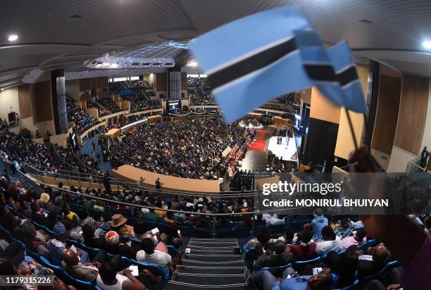 The President of Botswana, Mokgweetsi Masisi, delivers his speech after being sworn in as the 5th President of the country in Gaborone on November 1,...