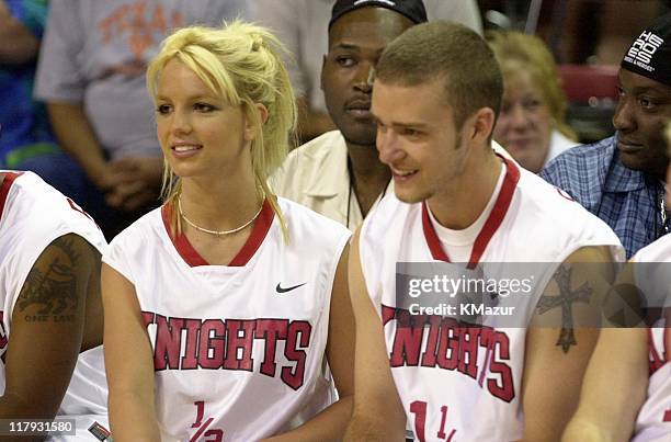 Britney Spears & Justin Timberlake during Top stars join *NSYNC for the 3rd annual Challenge for the Children basketball charity event, featuring...
