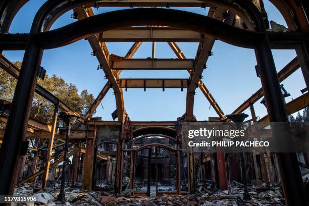 Structure devastated by the Kincade Fire off Briggs Ranch Road in Kellogg, California on October 31, 2019.