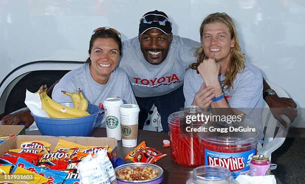 Misty May, Karl Malone and Wes Scantlin during 2005 Toyota Pro/Celebrity Race Driver Training at Willow Springs International Raceway in Rosamond,...