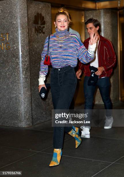 Gigi Hadid is seen in public for the first time since she broke up with Tyler Cameron heading to SNL Afterparty on October 06, 2019 in New York City.