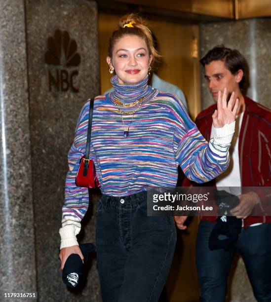 Gigi Hadid is seen in public for the first time since she broke up with Tyler Cameron heading to SNL Afterparty on October 06, 2019 in New York City.