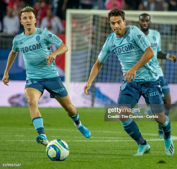 October 5: Wissam Ben Yedder of Monaco and Aleksandr Golovin of Monaco in action during the Montpellier V Monaco, French Ligue 1 regular season match...