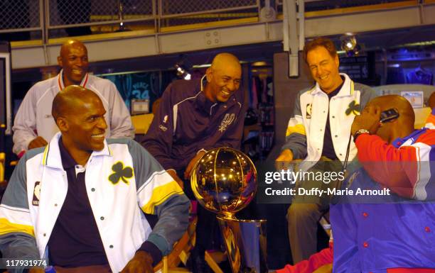 Clyde Drexler, Robert Parish, George Gervin, David Cowens and Moses Malone with the 2005 Larry O'Brien NBA