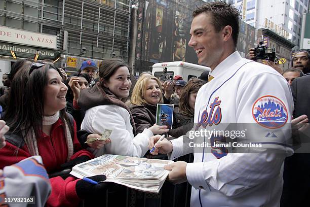 David Wright with fans during David Wright Attends the Unveiling of his Wax Figure at Madame Tussauds New York at Madame Tussauds in New York City,...