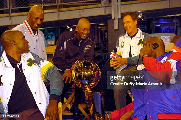 Clyde Drexler, Robert Parish, George Gervin, David Cowens and Moses Malonewith the 2005 Larry O'Brien NBA