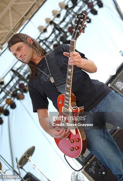 Paul Phillips of Puddle of Mudd performs at the NASCAR Nextel Series Sony HD 500 Expo at the California Speedway in Fontana, California on September...