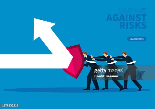 a group of businessmen holding shields against arrows for attack - inflation stock illustrations stock illustrations