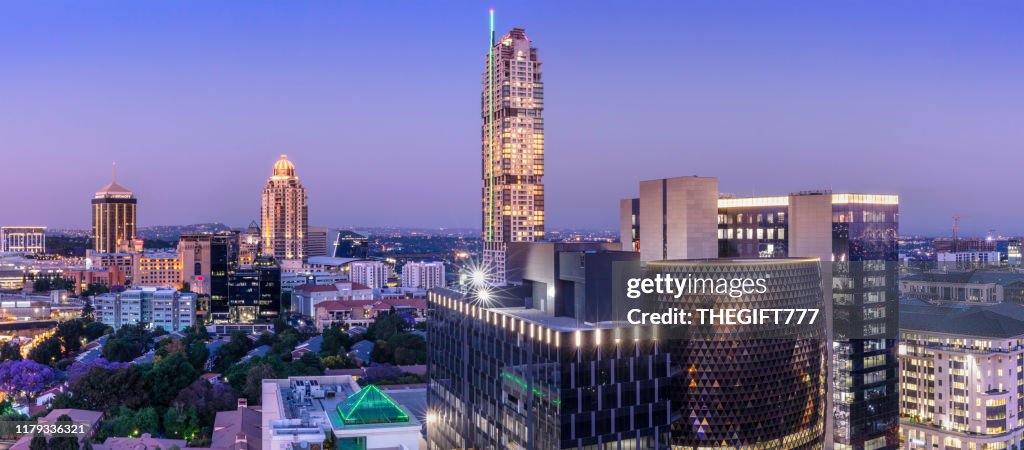 Sandton City panorama at dusk with the Leonardo building