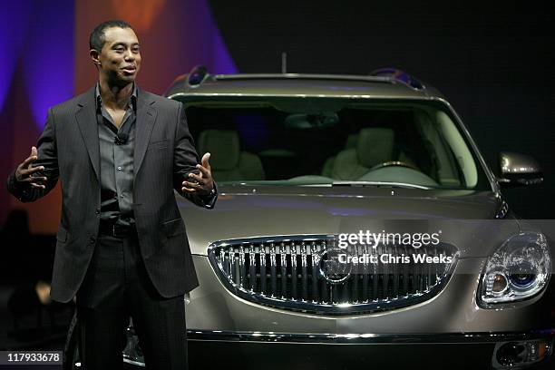 Tiger Woods during Tiger Woods Unveils the Buick Enclave at Art Center College of Design in Pasadena, California, United States.