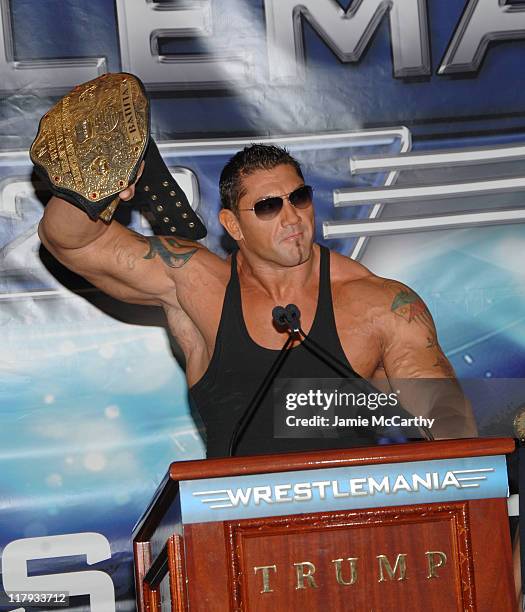 World Heavyweight Champion Batista during Donald Trump and WWE News Conference for WrestleMania 23 - March 28, 2007 at Trump Tower in New York City,...