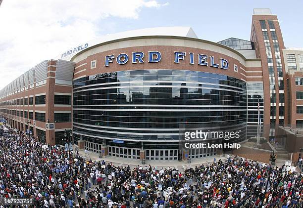 View of the crowds outside Ford Field before WrestleMania 23 in Detroit, Michigan on April 1, 2007.