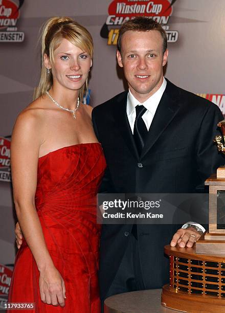 Winston Cup Champion, Matt Kenseth and wife Katie pose with the Championship trophy