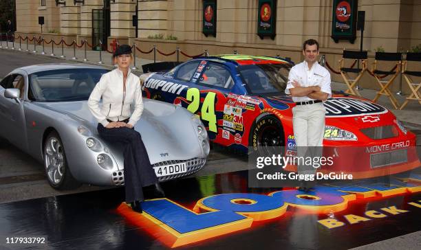 Jenna Elfman and Jeff Gordon during Jeff Gordon and Jenna Elfman Team Up to Unveil a Race Car, Pace Car and Spy Car at Warner Bros. Studios in...