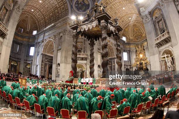 Cardinals attend the opening mass of the Synod on Amazonia held by Pope Francis at the St. Peter's Basilica on October 06, 2019 in Vatican City,...