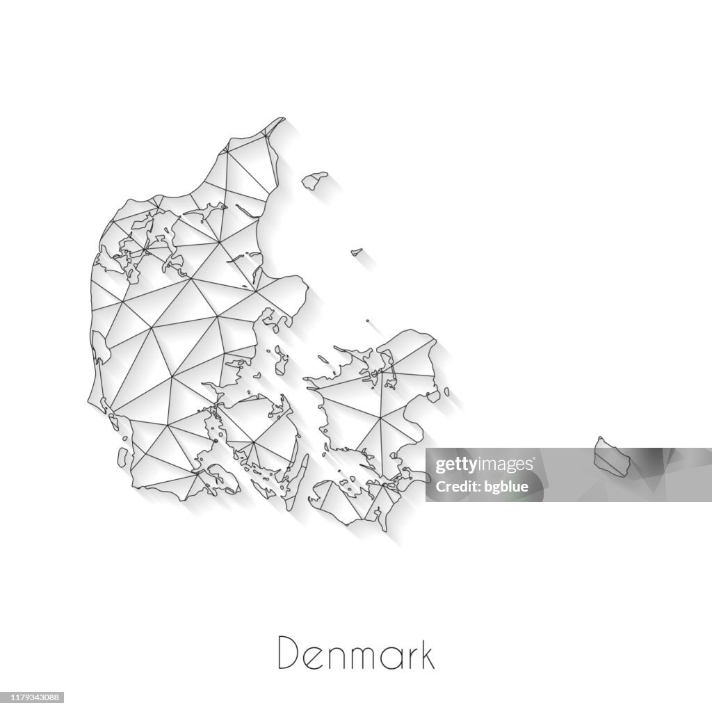 Conexión de mapa de Dinamarca - Malla de red sobre fondo blanco