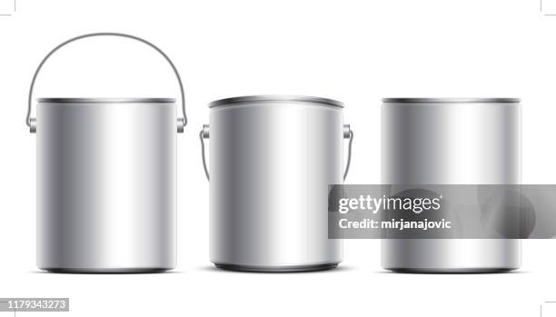 steel can buckets - silver metal stock illustrations