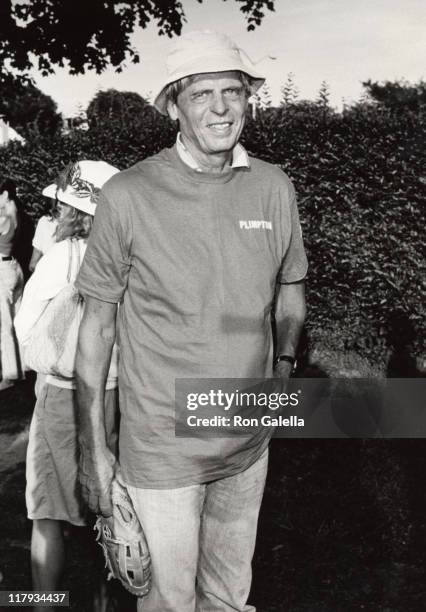George Plimpton during Artists-Writers Softball Game in East Hampton, NY, United States.