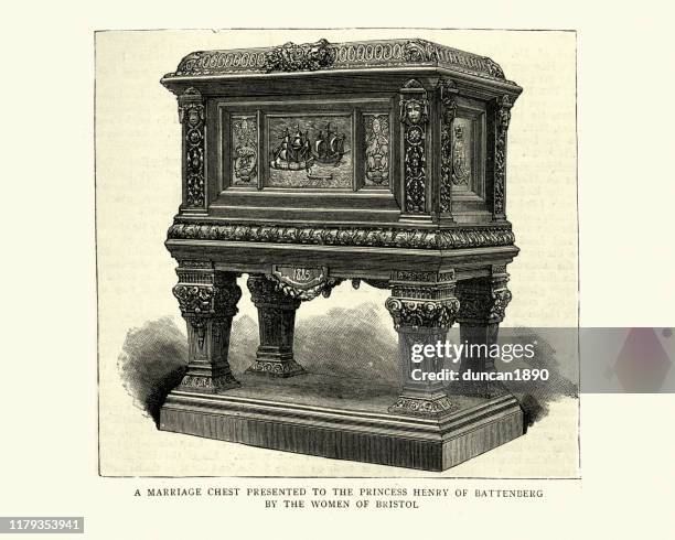 marriage chest presented to princess henry of battenberg - coffer stock illustrations