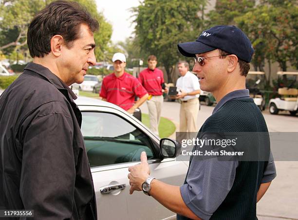 Joe Mantegna and Gary Sinise during Golf Digest Celebrity Invitational to Benefit the Prostate Cancer Foundation at Riviera Country Club in Pacific...