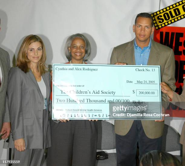 Cynthia Rodriguez, Anne Fudge and Alex Rodrigue during Alex Rodriguez and Cynthia Rodriguez Donate $200,000 to The Children's Aid Society at Salome...