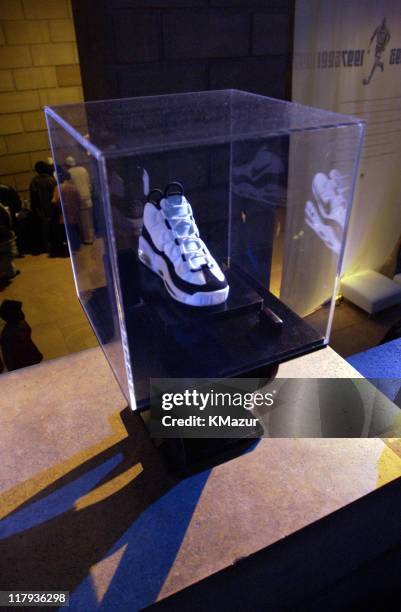 Display showcasing 30 years of Nike Basketball sneakers