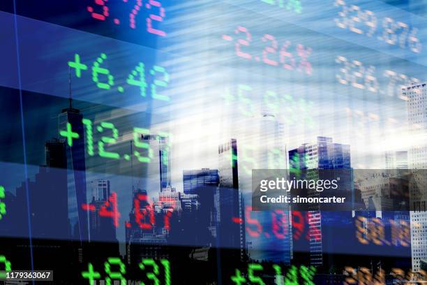 finance. abstract office buildings and trading screen data - power of print media stock pictures, royalty-free photos & images