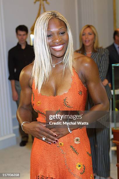 Serena Williams during Serena Williams to Blind Her Opponents with Harry Winston's New Diamond Line Bracelet at Harry Winston 5th Ave. In New York...