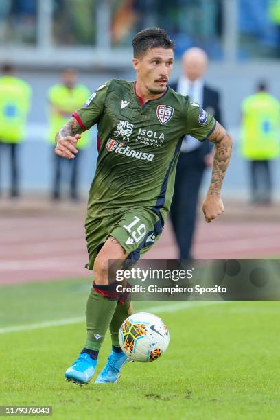 Fabio Pisacane of Cagliari Calcio in action during the Serie A match between AS Roma and Cagliari Calcio at Stadio Olimpico on October 06, 2019 in...